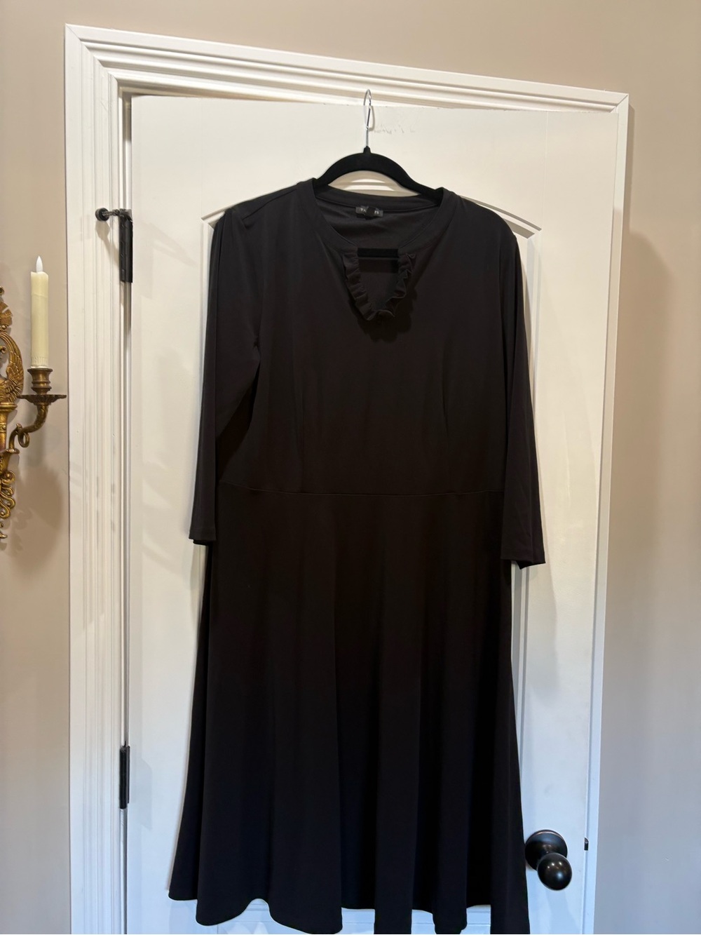 Talbots Black Long-Sleeve Ruffle-Trim Dress